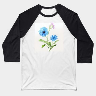 Blue Watercolor Flower Baseball T-Shirt